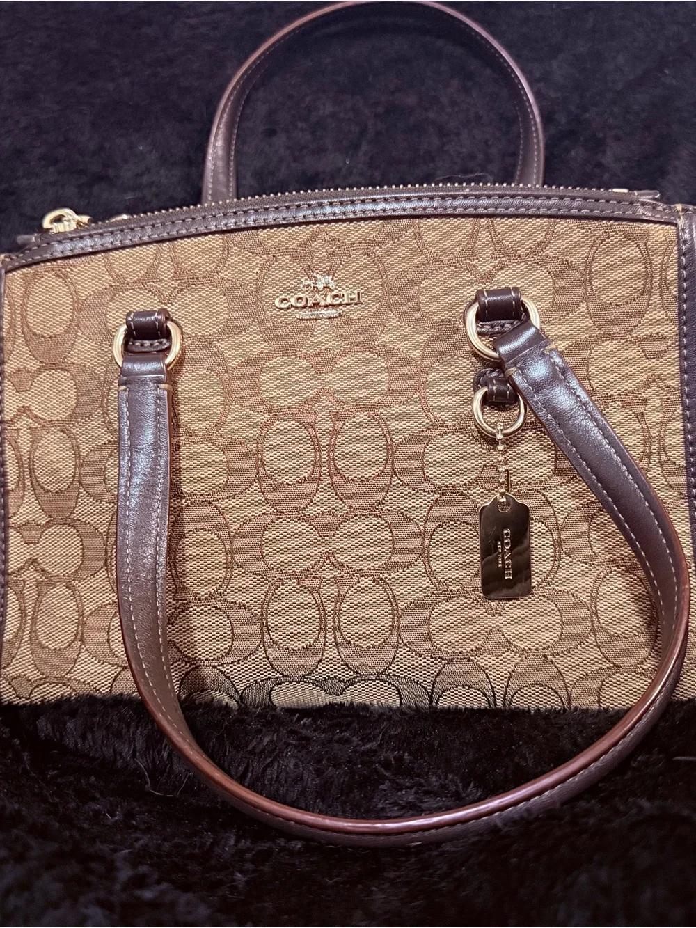 Coach Brown Signature Canvas Satchel with Dark Brown Trim and Gold Hardware